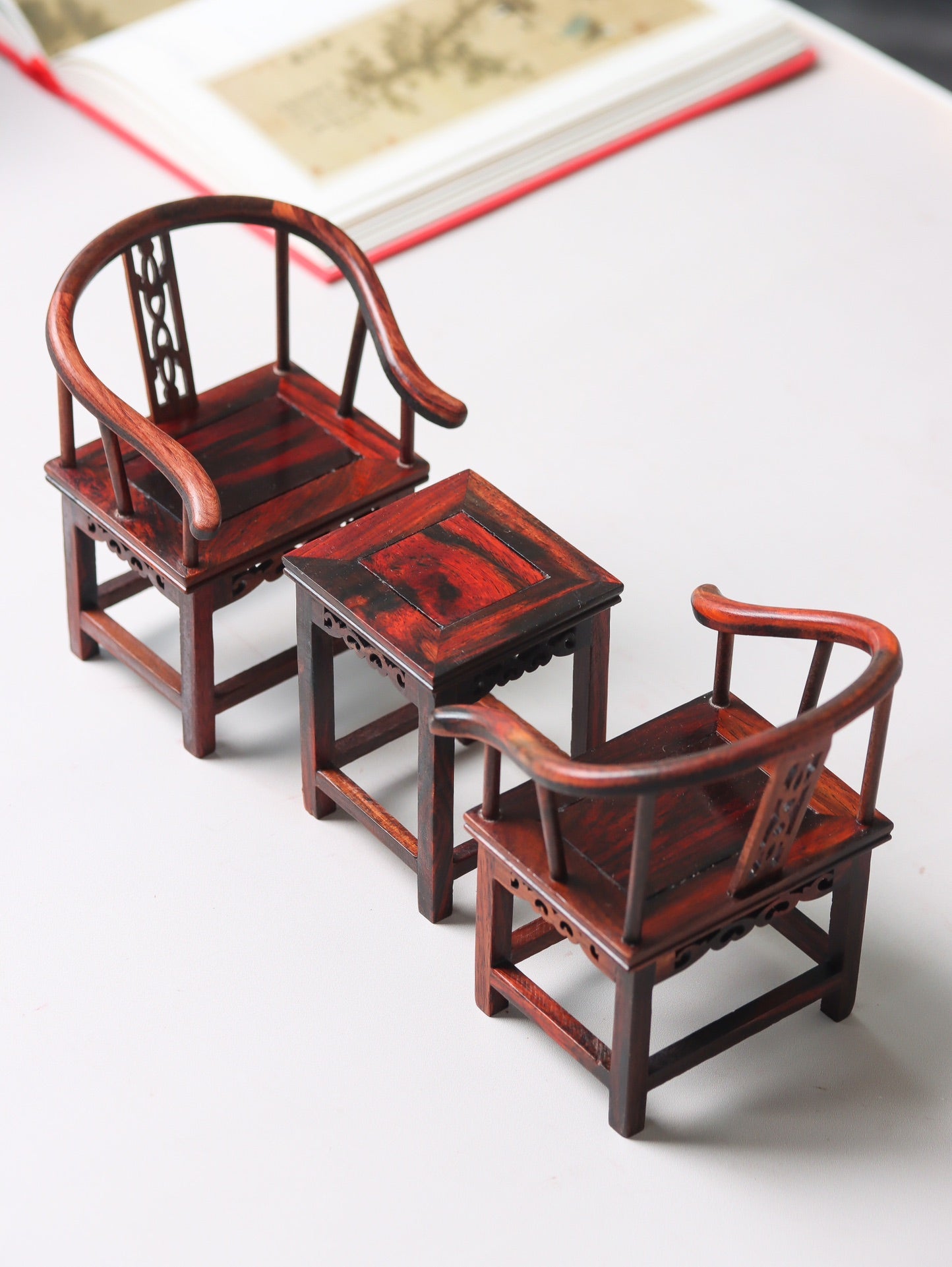 Miniature Rosewood Armchair Set (3-Piece) – Classical Chinese Display Furniture