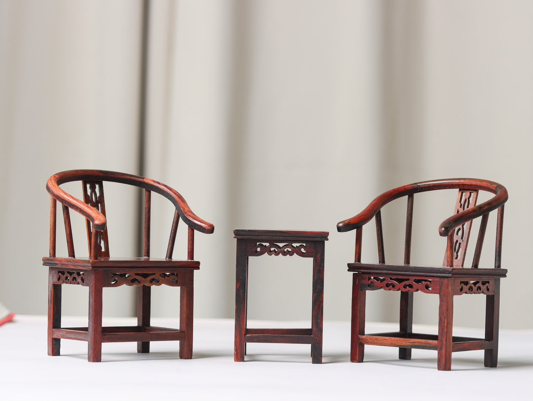 Miniature Rosewood Armchair Set (3-Piece) – Classical Chinese Display Furniture