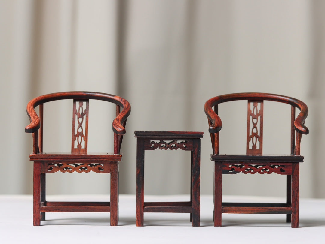 Miniature Rosewood Armchair Set (3-Piece) – Classical Chinese Display Furniture