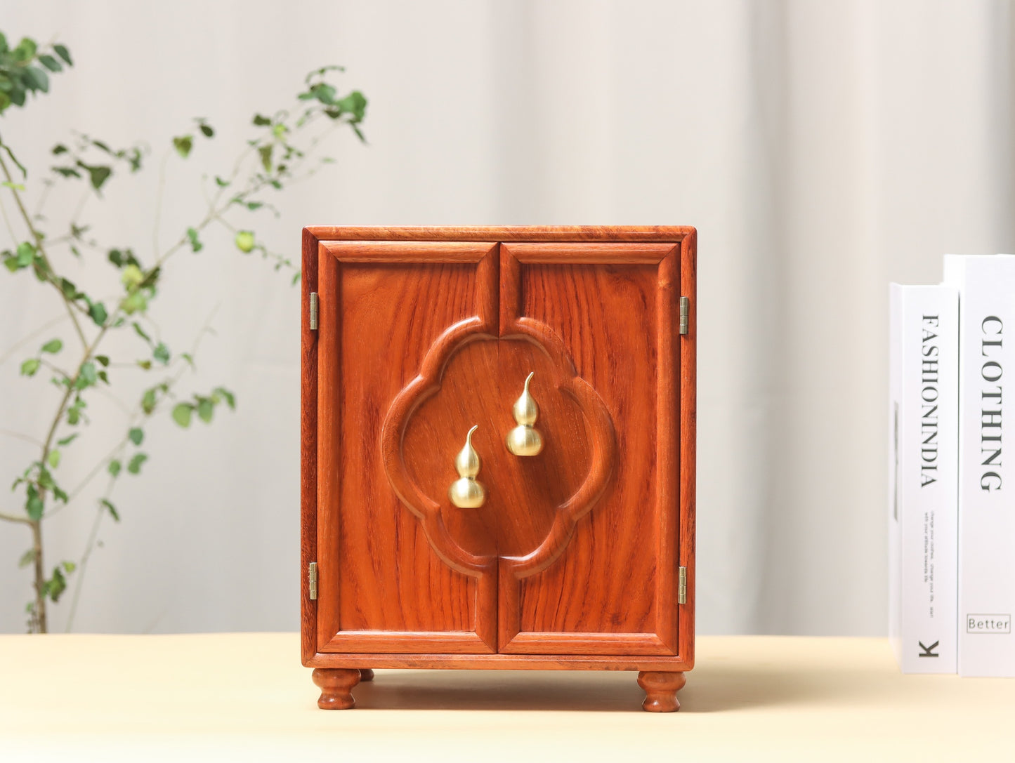 Blessing & Fortune 5-Drawer Jewelry Box in Burmese Padauk – Solid Wood & Traditional Joinery