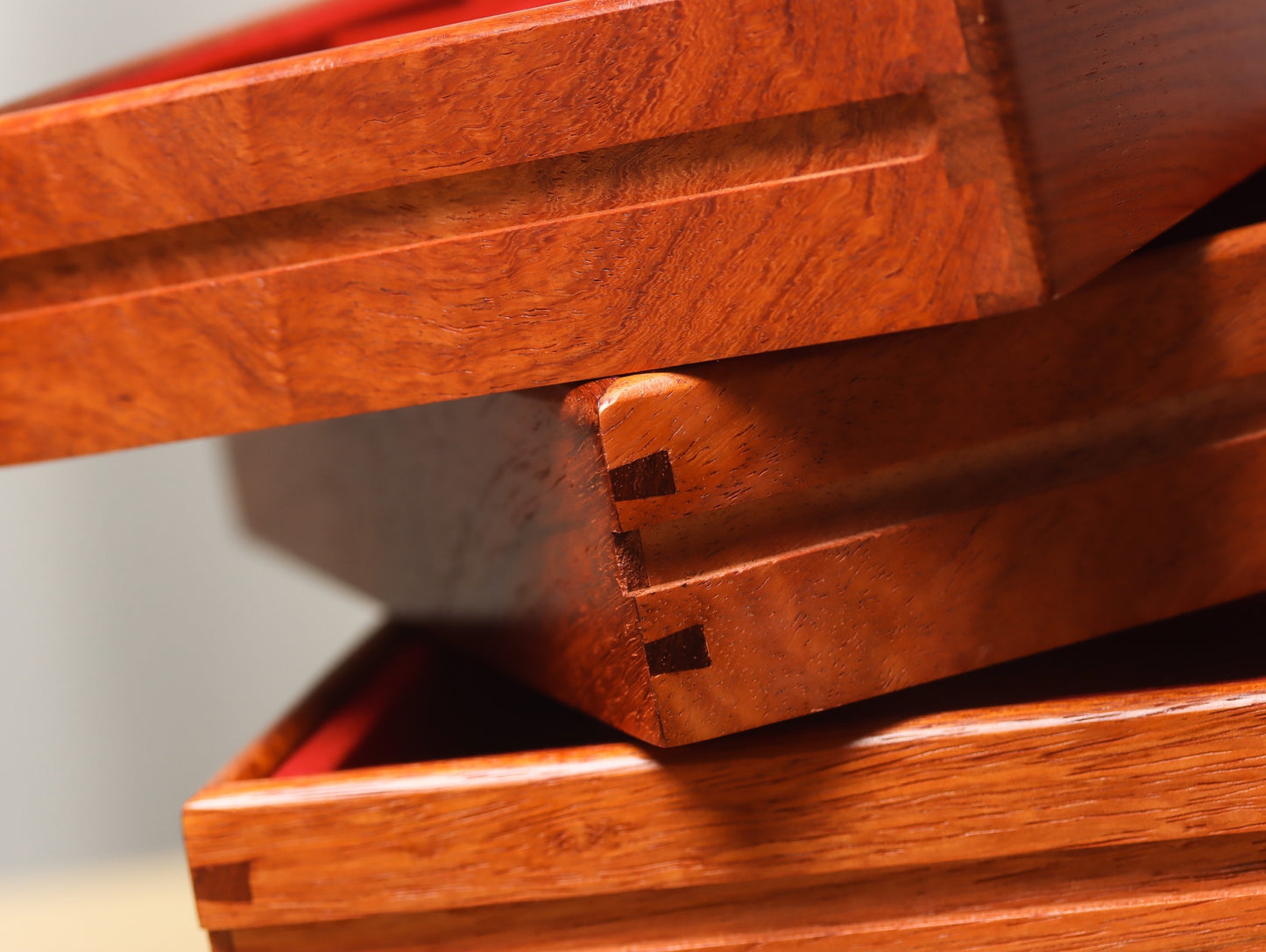 Blessing & Fortune 5-Drawer Jewelry Box in Burmese Padauk – Solid Wood & Traditional Joinery