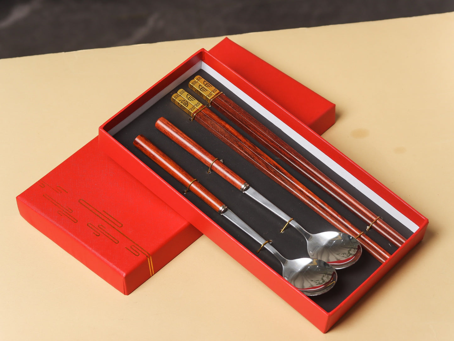 Premium Indian Rosewood Chopsticks & Spoon Set – Handcrafted, 25cm Chopsticks & 22cm Spoon