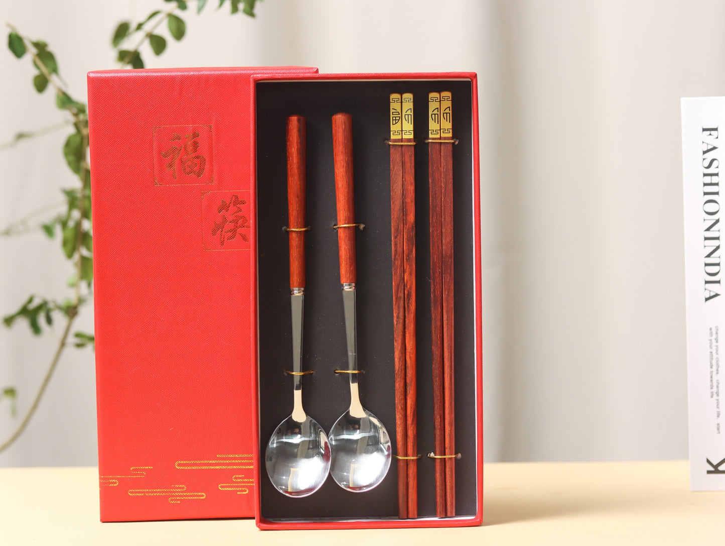 Premium Indian Rosewood Chopsticks & Spoon Set – Handcrafted, 25cm Chopsticks & 22cm Spoon