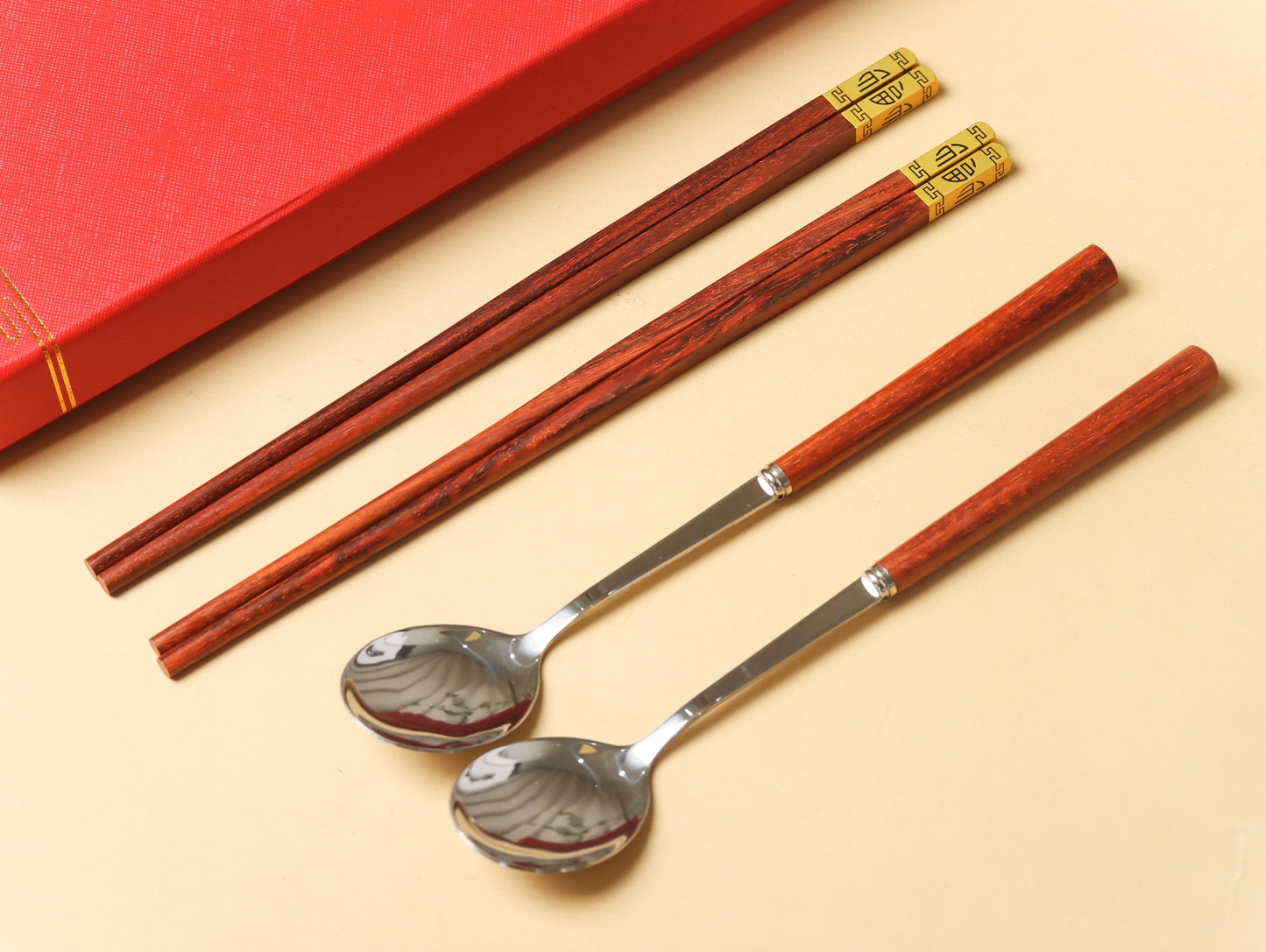 Premium Indian Rosewood Chopsticks & Spoon Set – Handcrafted, 25cm Chopsticks & 22cm Spoon