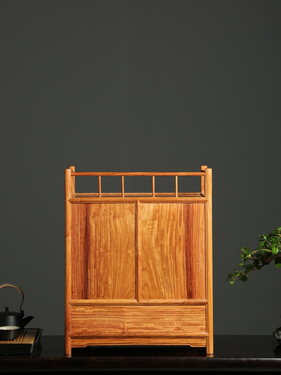 Tea Cabinet with Double Drawers – Solid Burmese Padauk – Mortise & Tenon Craftsmanship (38.5×22.5×48cm)