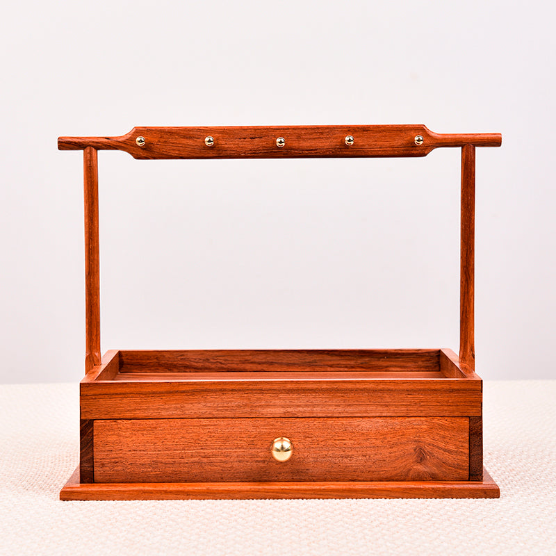 Burmese Padauk Organizer Stand – Solid Wood Desktop Storage Rack – Rustic Entryway Decor (27×19×23×7.3cm)
