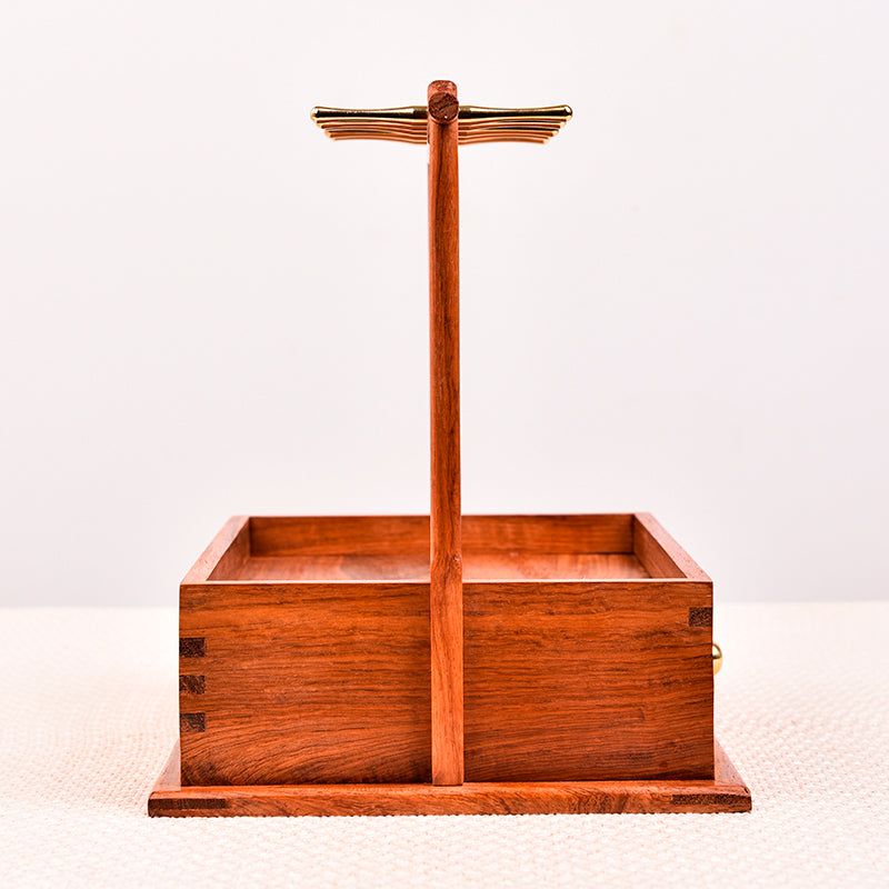 Burmese Padauk Organizer Stand – Solid Wood Desktop Storage Rack – Rustic Entryway Decor (27×19×23×7.3cm)