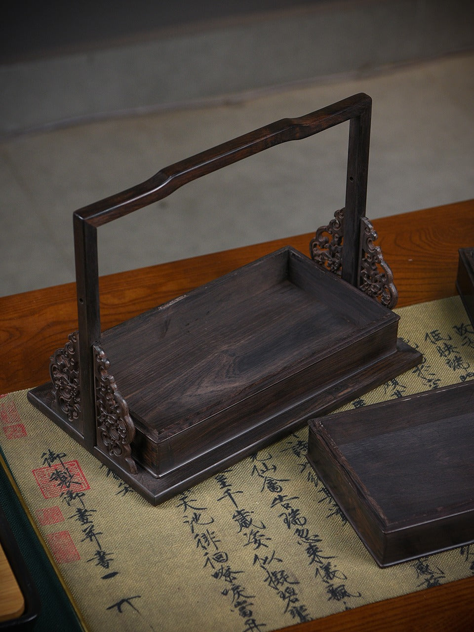 Ebony Wood Three-Tier Carrying Box | Solid Mortise-Tenon Joinery | Chinese Tea & Collectibles Organizer