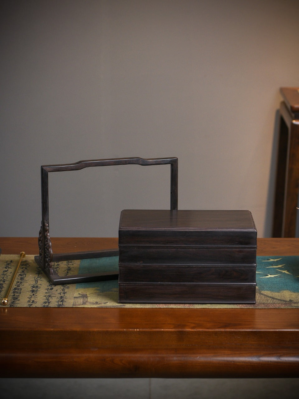 Ebony Wood Three-Tier Carrying Box | Solid Mortise-Tenon Joinery | Chinese Tea & Collectibles Organizer