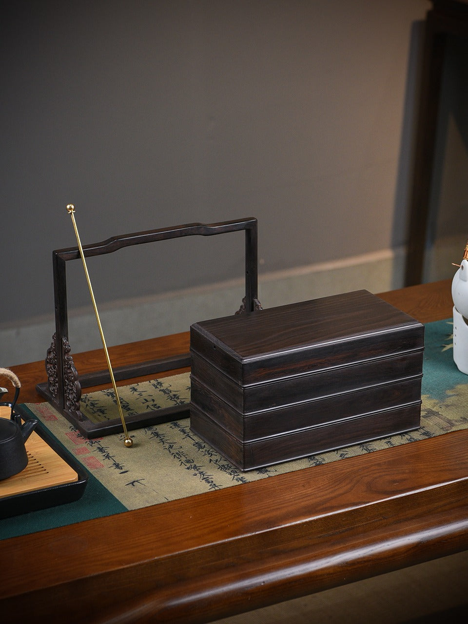 Ebony Wood Three-Tier Carrying Box | Solid Mortise-Tenon Joinery | Chinese Tea & Collectibles Organizer