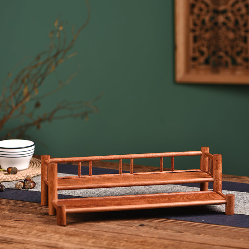 Two-Tier Wooden Cup Rack – Solid Burmese Padauk – Minimalist Design (37×19.5×11cm)