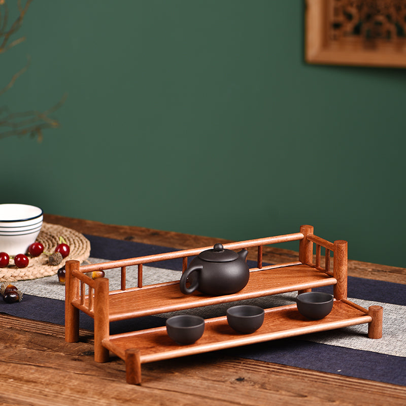 Two-Tier Wooden Cup Rack – Solid Burmese Padauk – Minimalist Design (37×19.5×11cm)