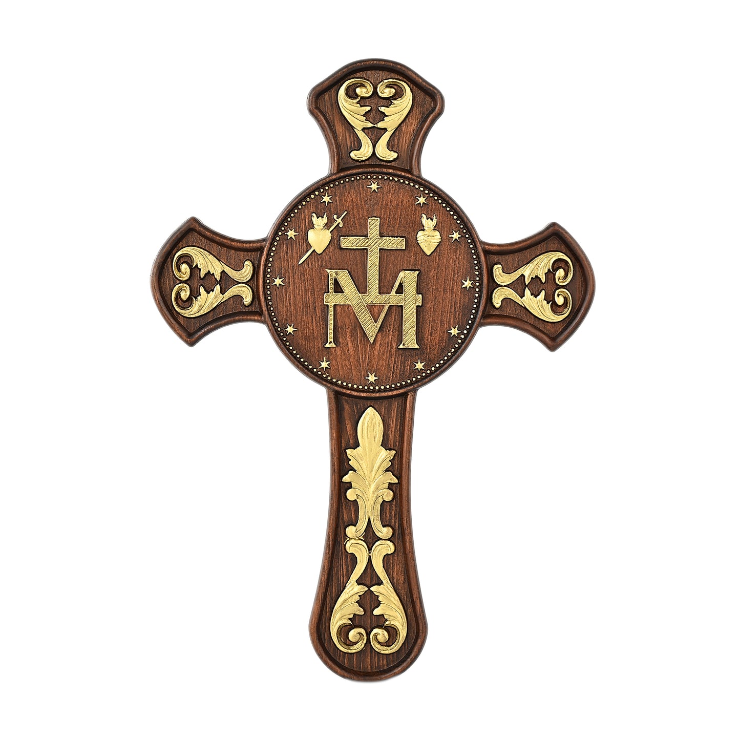 Double-Sided Miraculous Medal Wall Plaque, Hand-Carved Wood, Gilded