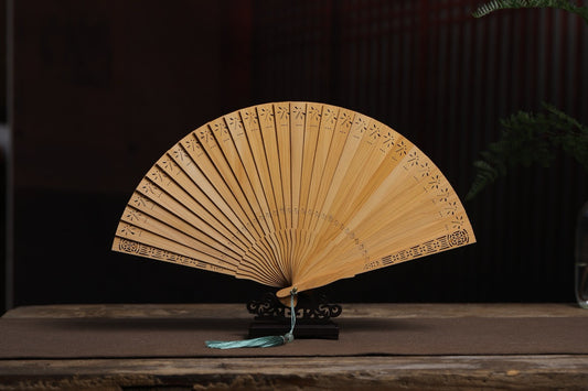 Dragonfly Charm - Handcrafted Suzhou Folding Fan in Carved Thuja Wood | Decorative Desk Fan