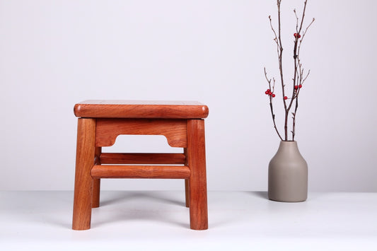 Burmese Padauk Fortune Stool – Detachable Square Stool with Mortise & Tenon Joinery
