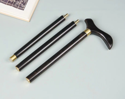 3-Section Detachable Ebony Walking Cane – Solid Brass Connectors – Portable & Durable (88cm)