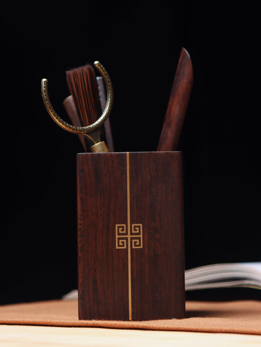 Tea Ceremony Six Gentlemen | African Ebony and Copper Inlay Tea Set