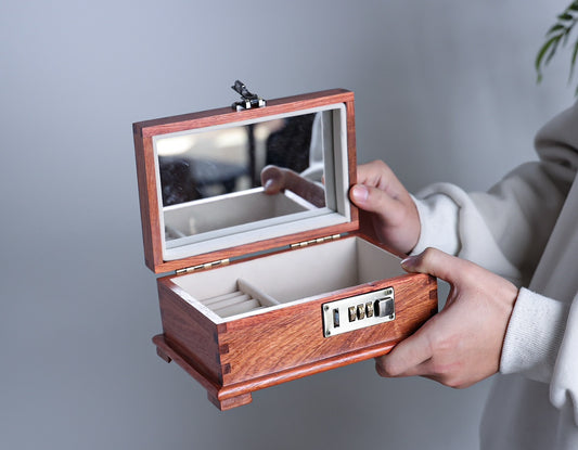 Premium Burmese Padauk Jewelry Box with Mortise & Tenon Structure and Password Lock - Elegant Design
