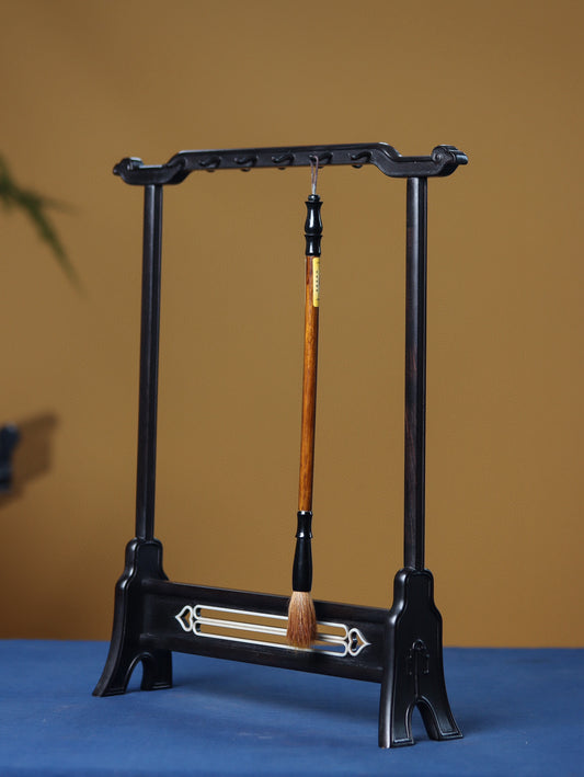 Zitan 12-Hook Brush Stand – Elegant Curved Design, Handcrafted from Solid Wood