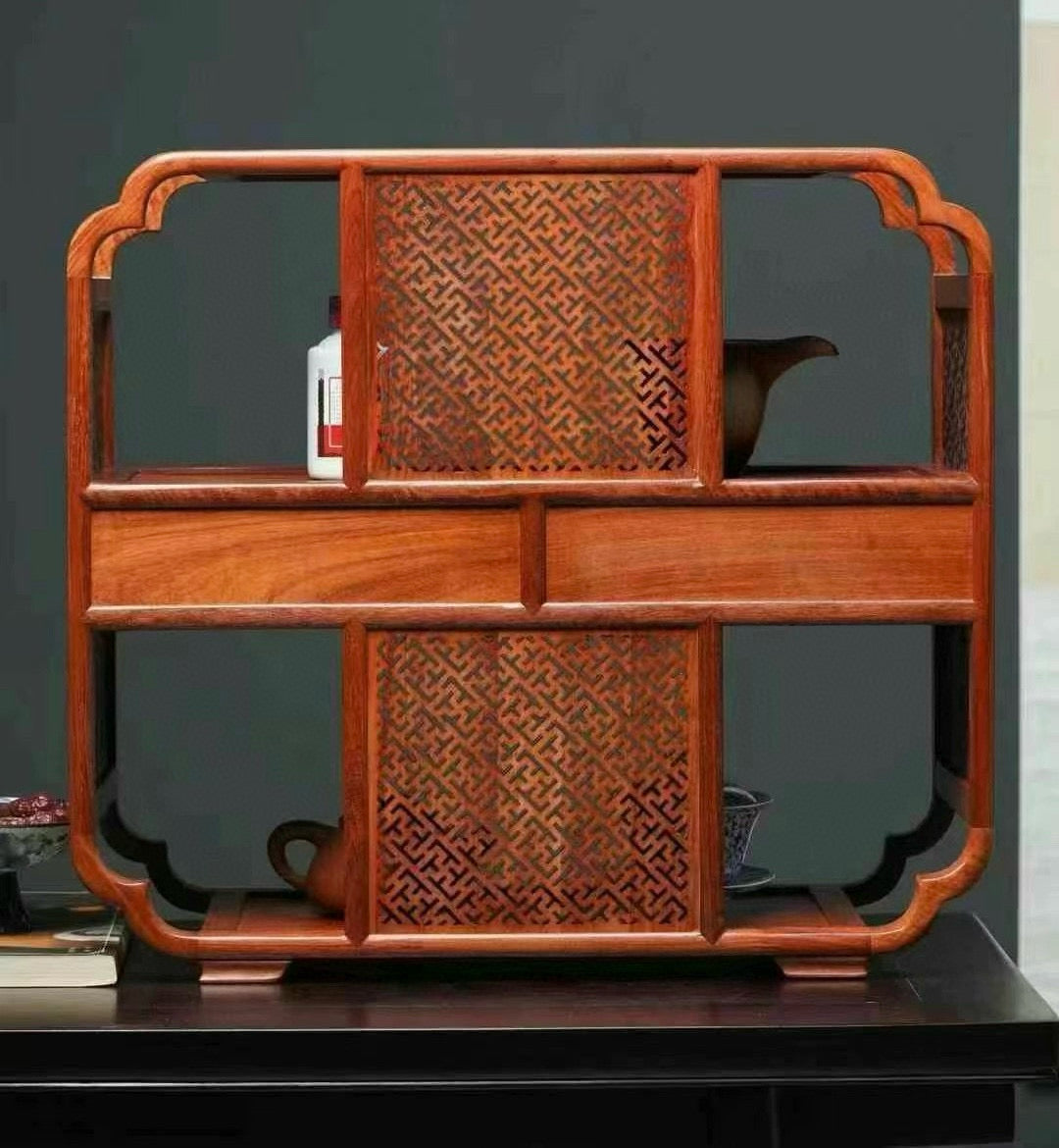 Burmese Padauk Tea Side Cabinet with Carved Acanthus Corners – Hollowed Design & Refined Craft