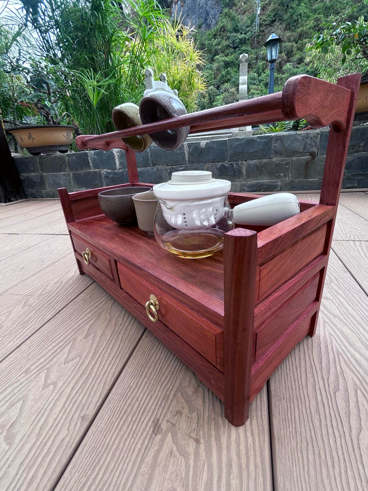 New Burmese Padauk Tea Side Cabinet – Solid Single-Slab Wood, Gift-Ready
