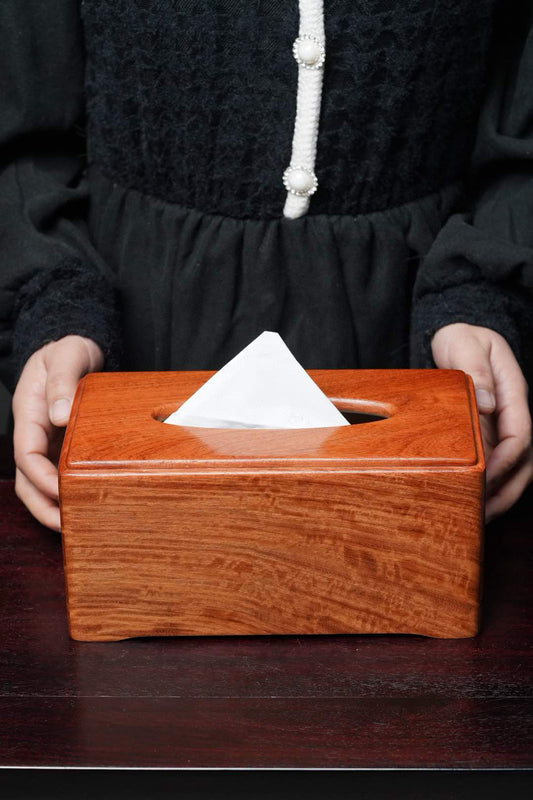 Burmese Padauk Solid Wood Tissue Box – Large