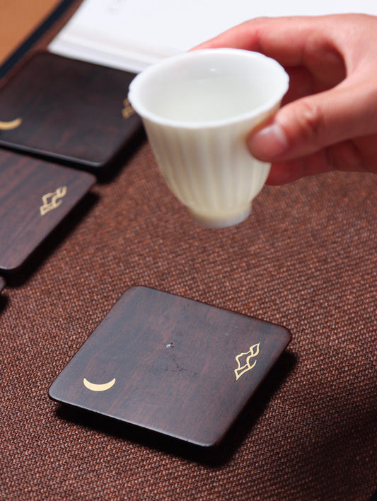 Ebony & Brass Inlay Coasters Set – “Shadow Moon” Design