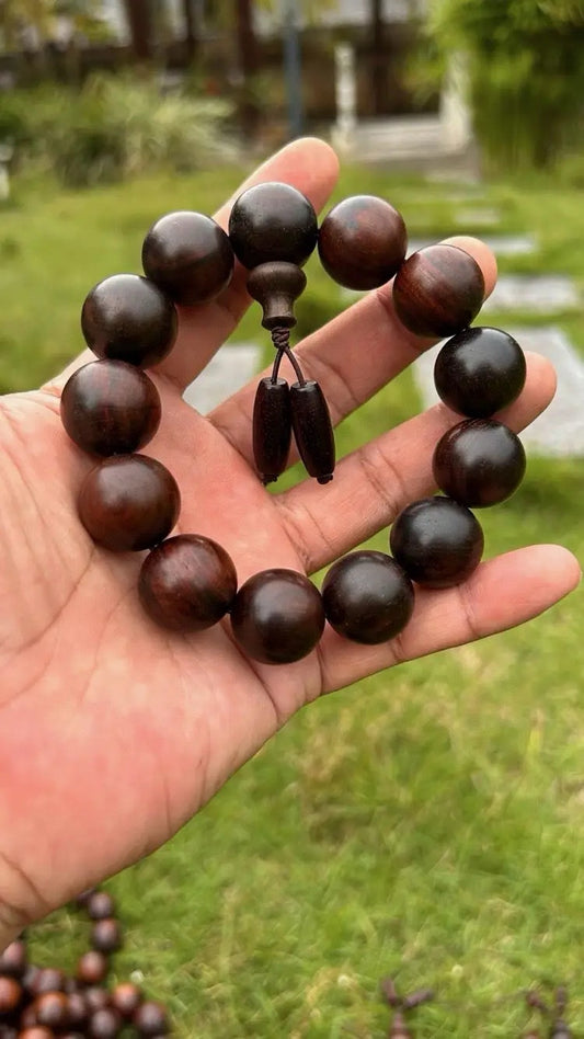 Genuine Laos Rosewood Prayer Beads Bracelet – Dalbergia cochinchinensis – 2.0 / 1.8 Beads – Dense, Oily Old Wood