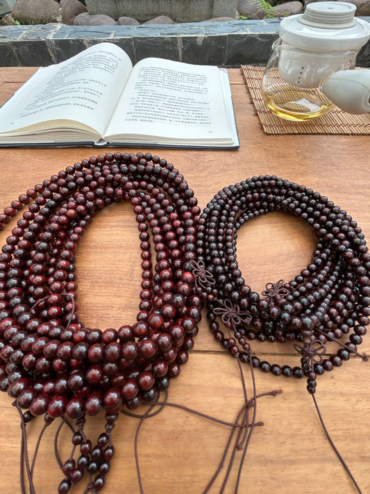Indian Small-Leaf Red Sandalwood Prayer Beads – 108 Mala Beads – 0.6cm / 0.8cm – Handcrafted