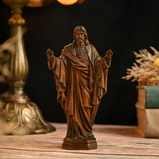 Sacred Heart of Jesus Wood Carving – Handcrafted Boxwood for Prayer, Worship, and Home Display