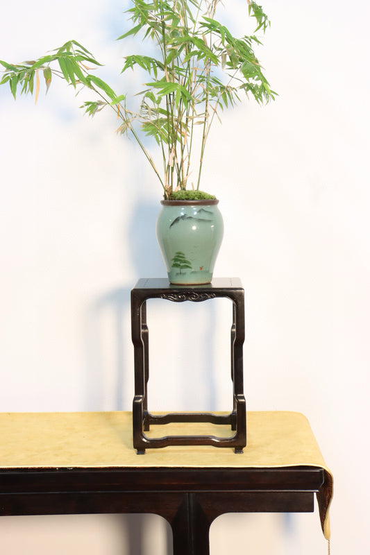 Square Ebony Flower Stand with Curved Legs – Solid Zitan Wood