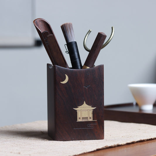 Elegant Tea Ceremony Tool Set – 6-Piece Gongfu “Six Gentlemen” Kit with African Blackwood & Brass Inlay