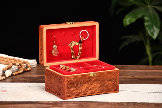 Elegant Double-Layer Jewelry Box with Red Lining | Burmese Padauk