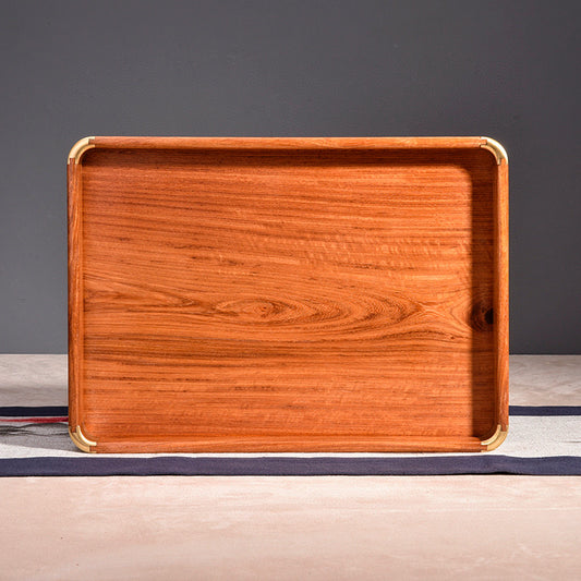 Solid Burmese Padauk Tea Tray with Brass Corners – Single-Slab Craftsmanship