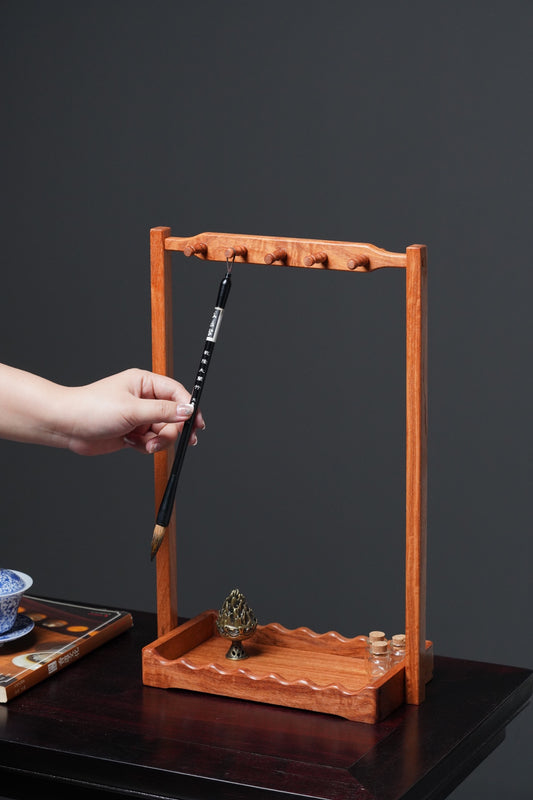 High-Quality Hardwood Calligraphy Pen Holder with Mortise & Tenon Joints, Dismountable - 26x13.5x41cm