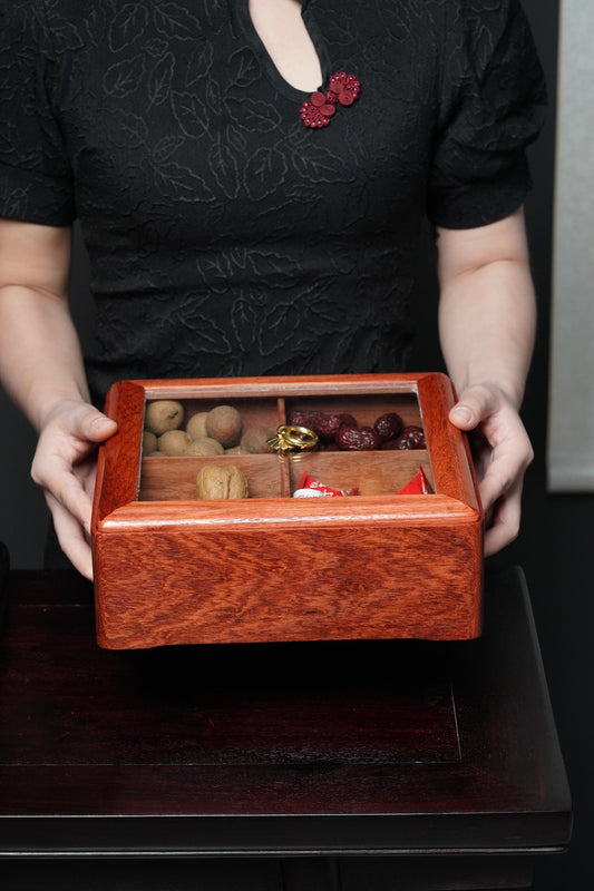 Burmese Padauk Four-Square Fruit Plate – Handcrafted with Dovetail Joint – 24×24×9 cm