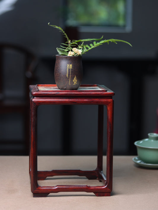 Ming-Style Mini Flower Stand with Marble Top – Rosewood Display Pedestal