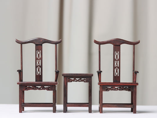 Rosewood Official's Hat Chair Set (3-Piece) – Miniature Chinese Classical Furniture