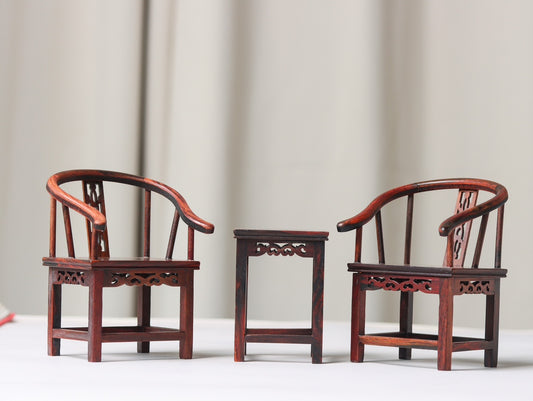 Miniature Rosewood Armchair Set (3-Piece) – Classical Chinese Display Furniture