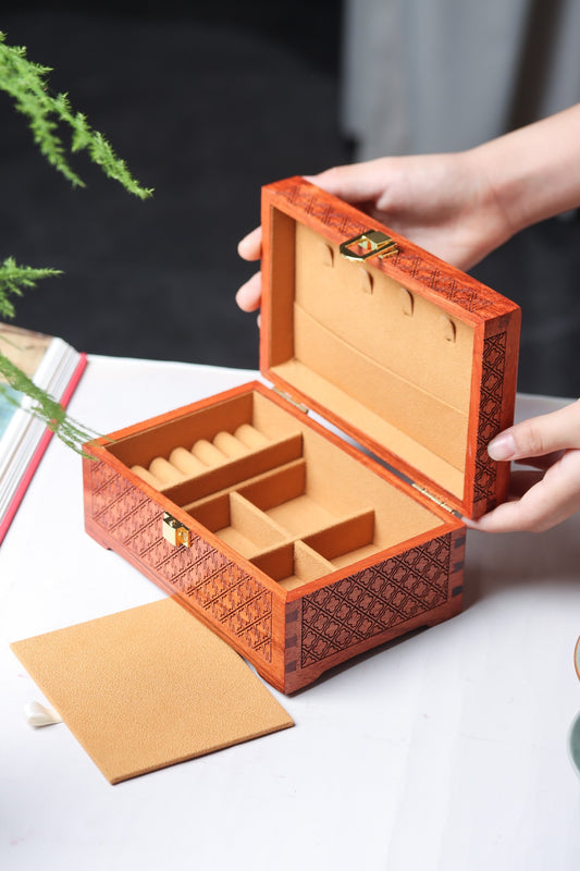 Joyful Harmony" Small Jewelry Box | Burmese Rosewood | Chinese Mortise-Tenon Craft