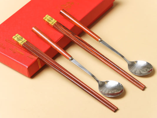 Premium Indian Rosewood Chopsticks & Spoon Set – Handcrafted, 25cm Chopsticks & 22cm Spoon