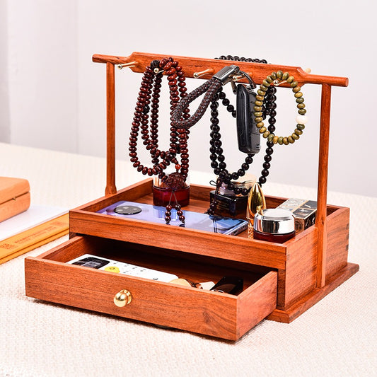 Burmese Padauk Organizer Stand – Solid Wood Desktop Storage Rack – Rustic Entryway Decor (27×19×23×7.3cm)