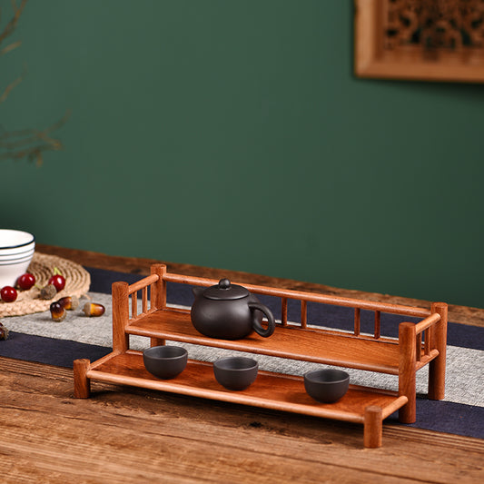 Two-Tier Wooden Cup Rack – Solid Burmese Padauk – Minimalist Design (37×19.5×11cm)