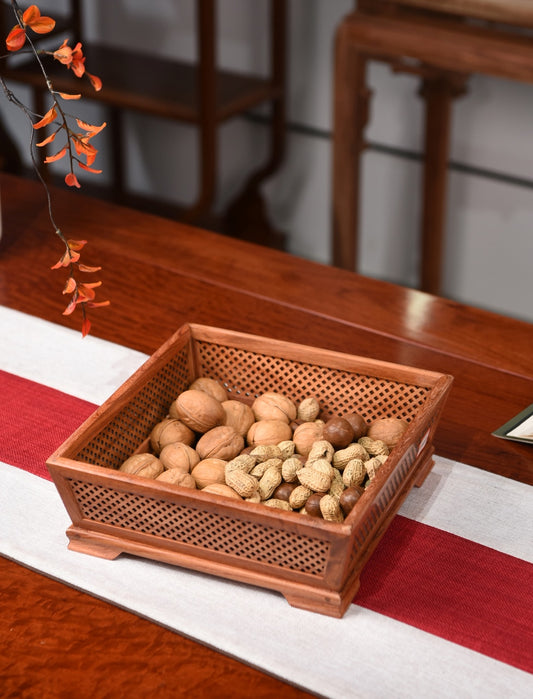 Burmese Rosewood Hollowed Fruit Tray | Solid Wood Fruit Basket | Chinese Mortise-Tenon Craft